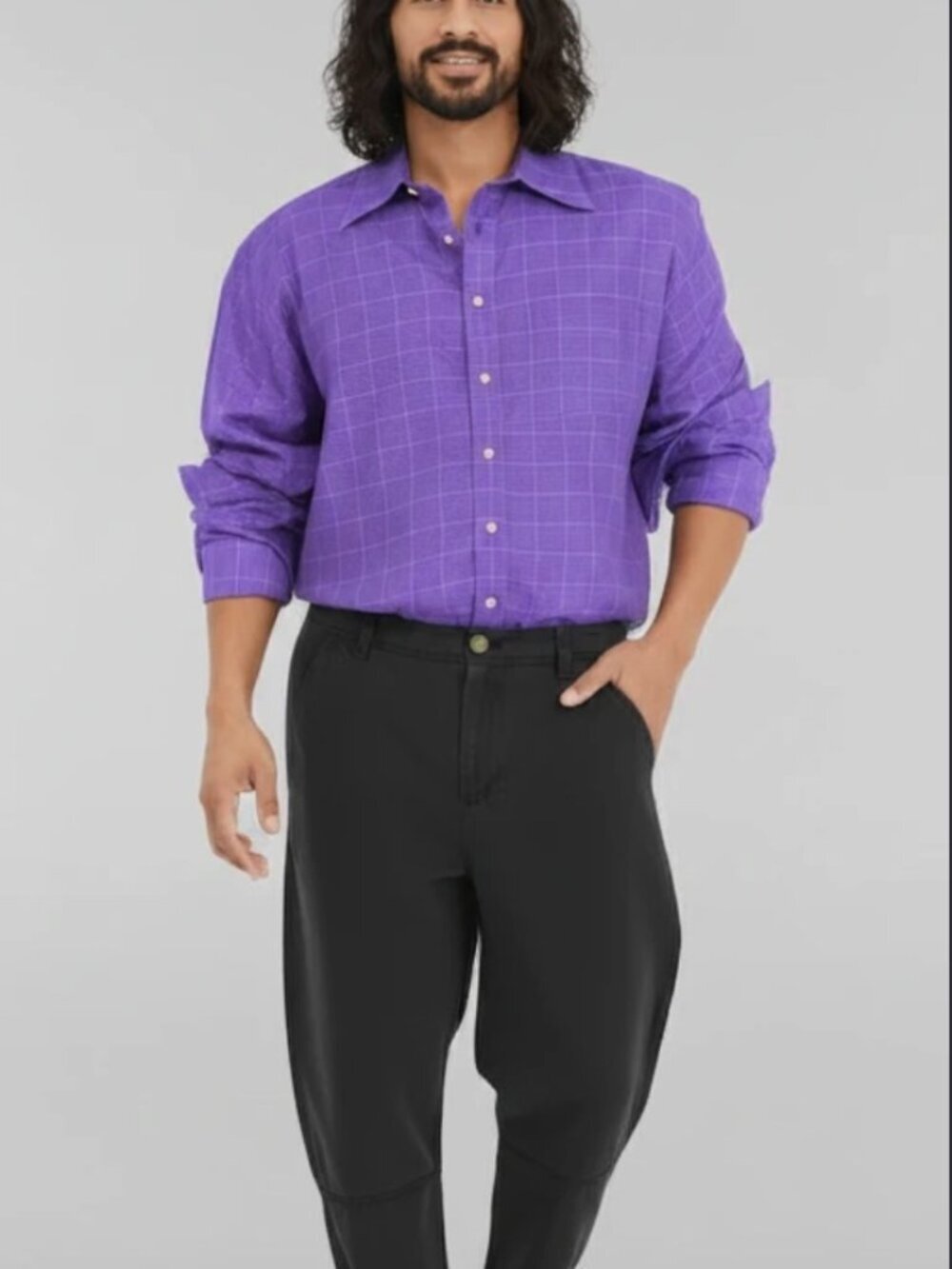 Thomas Pink Finest Twill Purple Glen Plaid Dress Shirt Men's XL